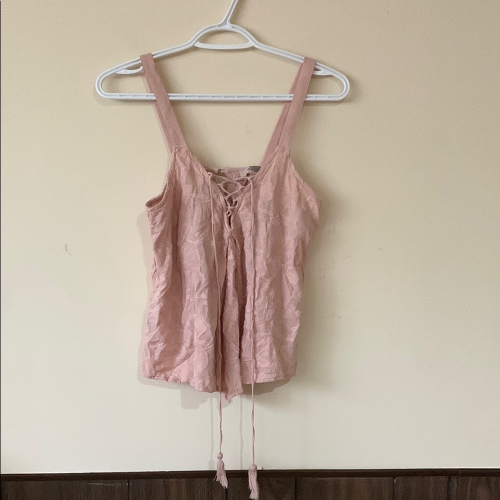 Forever 21 Pink Tie Front Fitted Tank Top